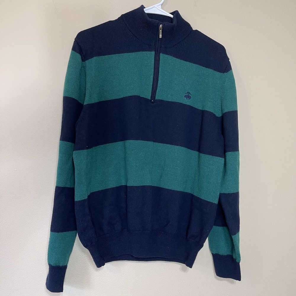 Brooks Brothers‎ 346 Mens Large Merino Wool Quarter Zip Sweater Navy Green